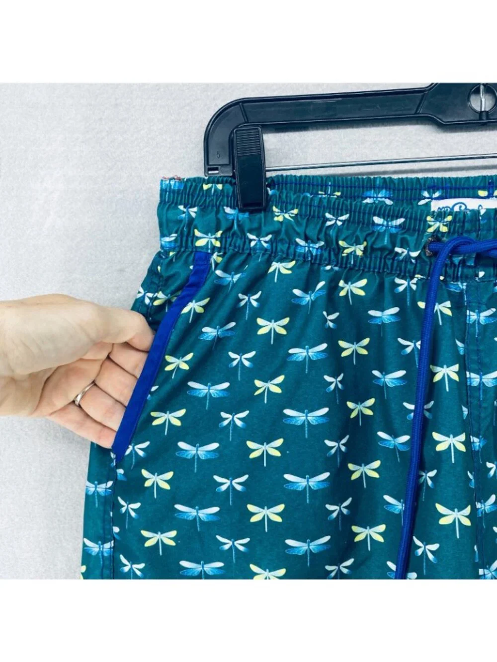 Mr Swim Shorts Mens L Green Blue Drawstring Board Beach Trunks Dragonfly